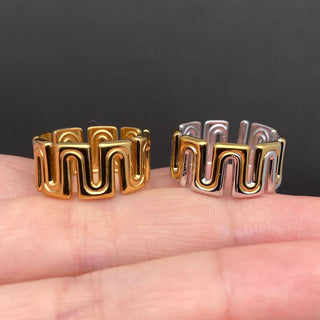 Two Tone Geometric 18K Gold Plated S.Steel Ring - FGS: Golden