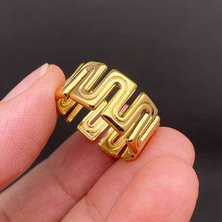 Two Tone Geometric 18K Gold Plated S.Steel Ring - FGS: Steel color+golden