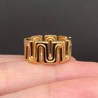 Two Tone Geometric 18K Gold Plated S.Steel Ring - FGS: Steel color+golden