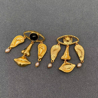 18K Gold Plated Abstract Facial Features Dangle Earrings