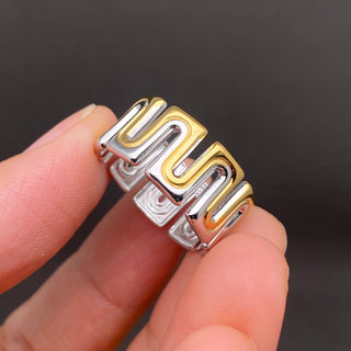 Two Tone Geometric 18K Gold Plated S.Steel Ring - FGS: Golden