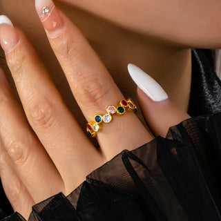 Multicolor Gemstone Beaded Ring | 80R218: GOLD