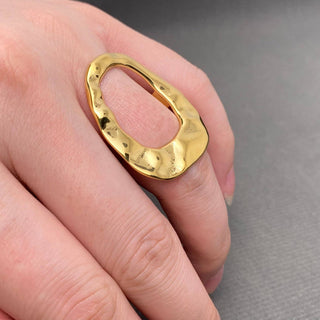 Hammered Geometric 18K Gold Plated S.Steel Ring - FGS