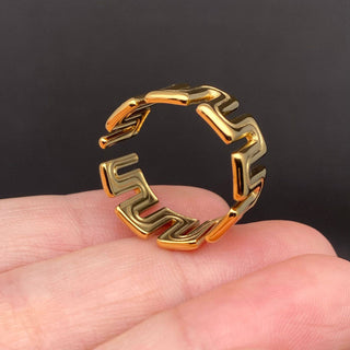 Two Tone Geometric 18K Gold Plated S.Steel Ring - FGS: Golden