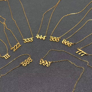 Lucky Numbers 18K Gold Plated Stainless Steel Necklace - FGS: 888