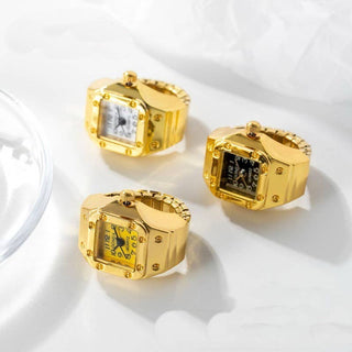 Stainless Steel Ring-Shaped Watch Design | 40R126: SQUARE GOLD BLACK